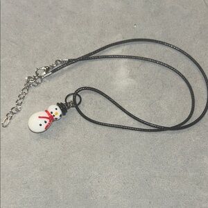 Snowman Pendant Necklace with Black Cord